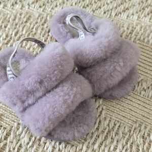 UGG Kids Lilac Plush Double-Band Slide Sandals